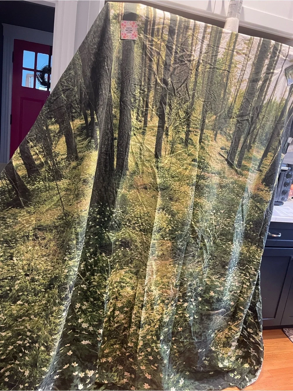 Forest Print Tapestry Wall Hanging in Green and Brown- 100% cotton. 90x108